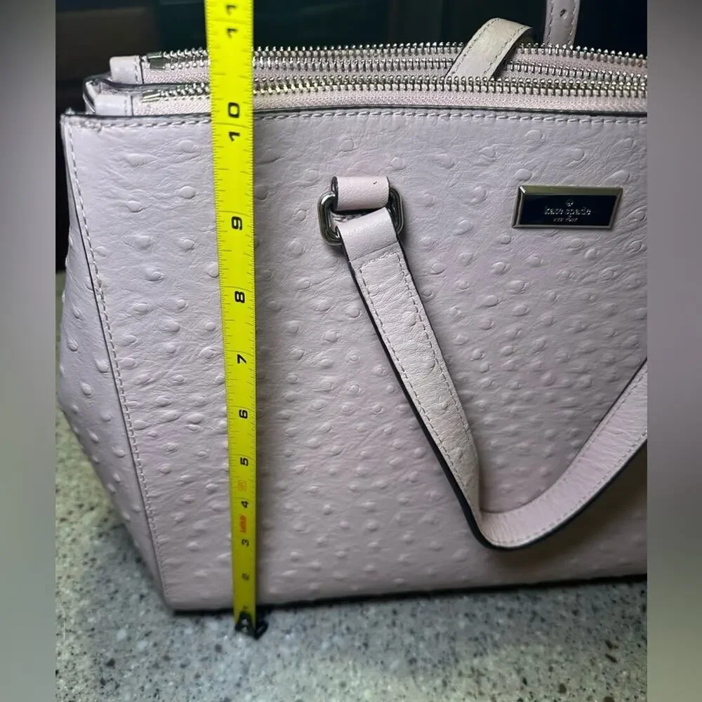 Kate Spade New York Loden Bristol Drive Ostrich Leather Satchel Bag Pink Gold